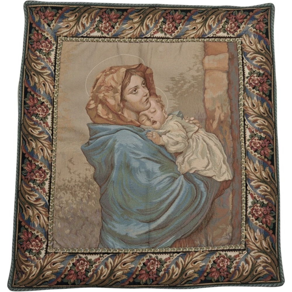 Unbranded Woven Tapestry Wall Art Blue Madonna Streets Religious